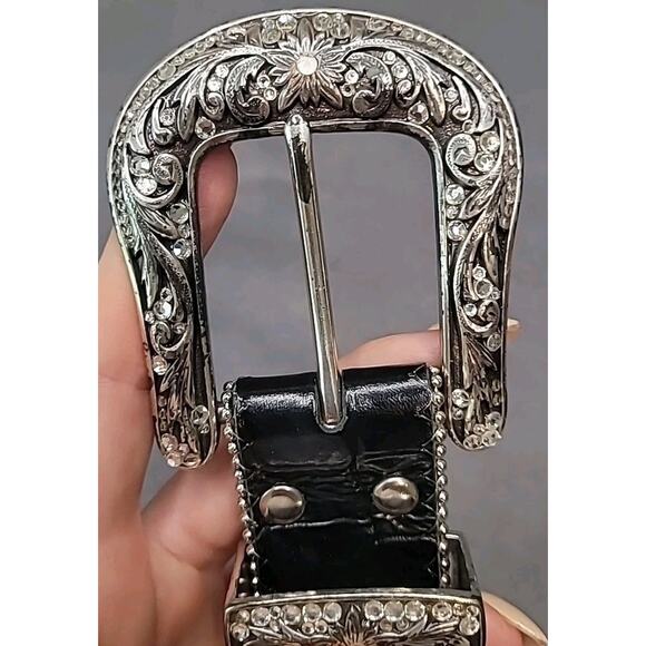 Women’s Western Nocona Black Rhinestone Studded Belt – Size Large 38–40" | GUC - Picture 3 of 9